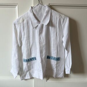 White Men's Shirt with Blue Accents